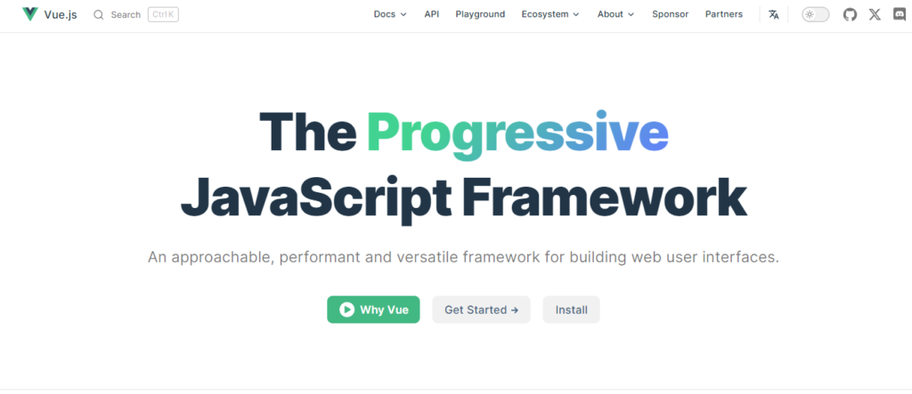 tampilan landing page Vue.js